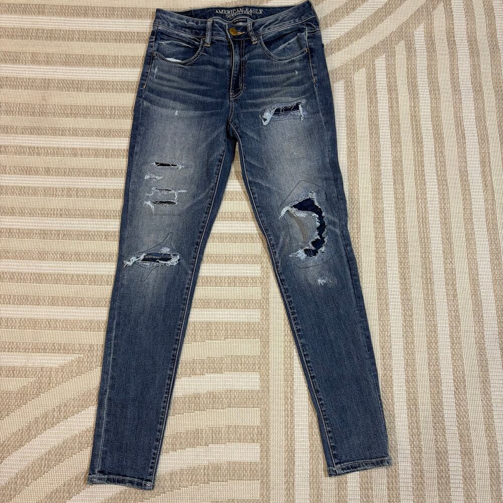 American Eagle Outfitters High Rise Jeggings Women's 6 Distressed Dark Denim